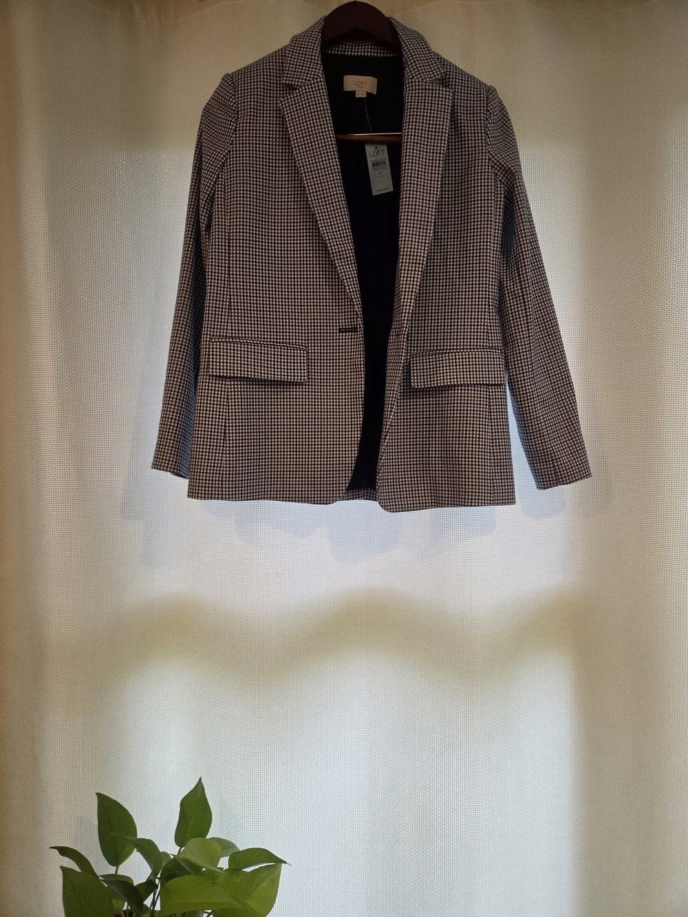 LOFT Navy Lined Checked Blazer
